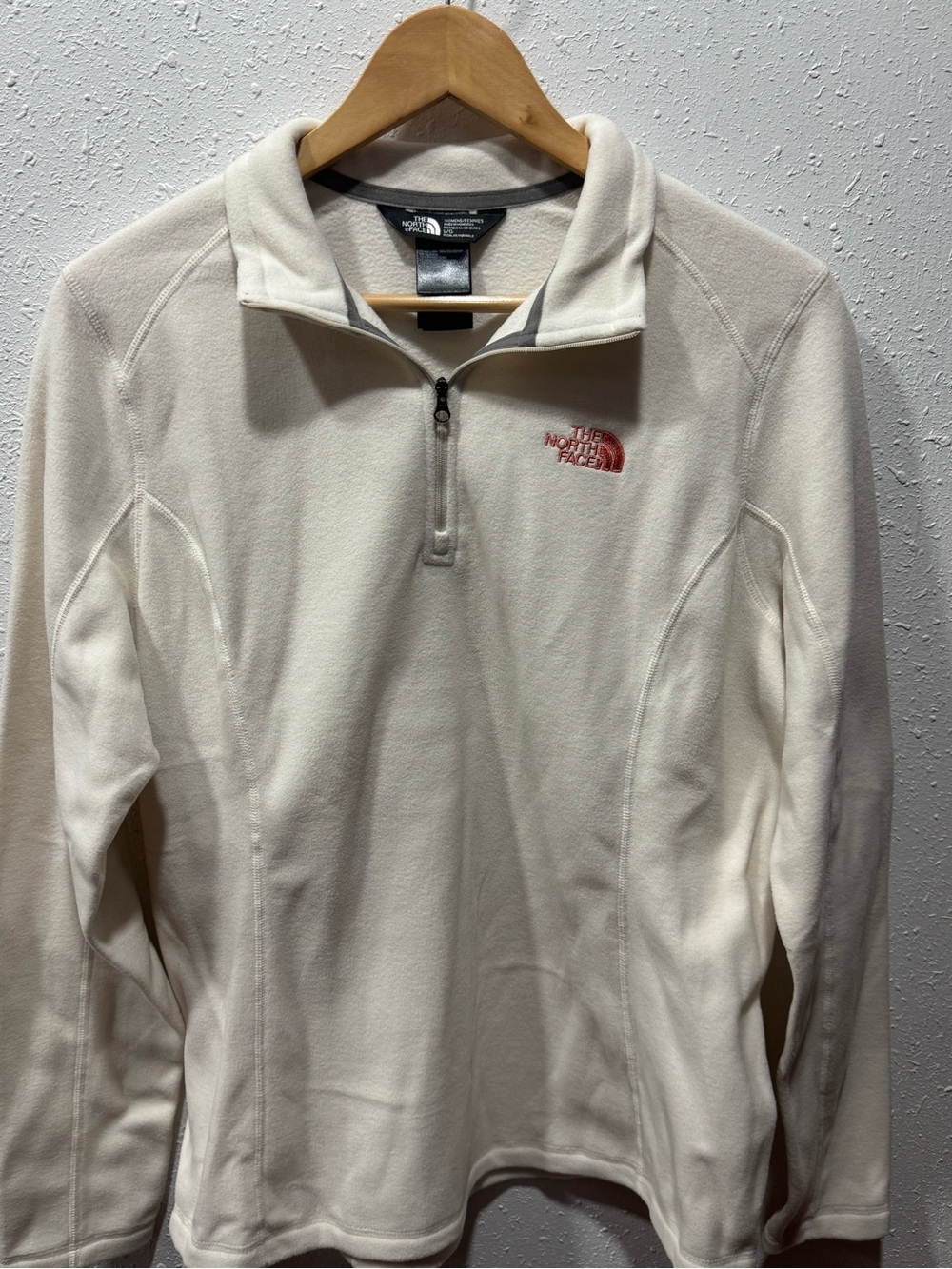 The North Face Women's Cream Half-Zip Fleece Pullover with Red Logo